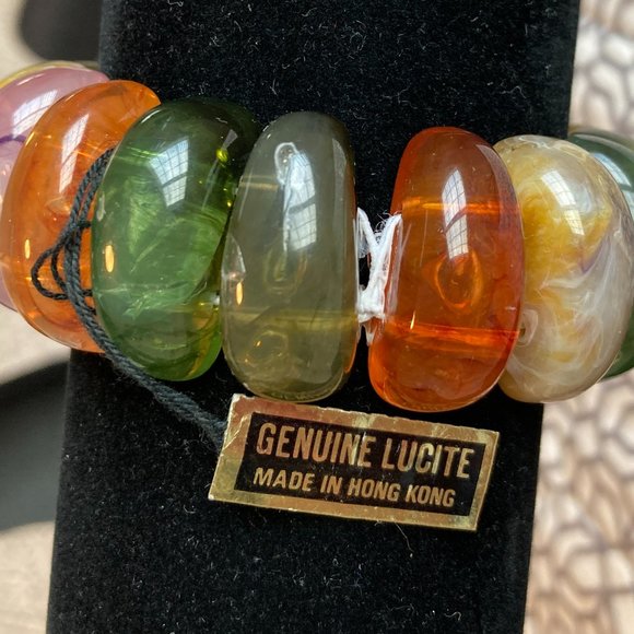 Lucite semi-precious stone stretch Bracelet - Vintage - Picture 2 of 5